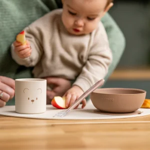 Set Repas Enfant Silicone 4 pièces SILICONE - SILICONE - 43 cm - Silicone Nature