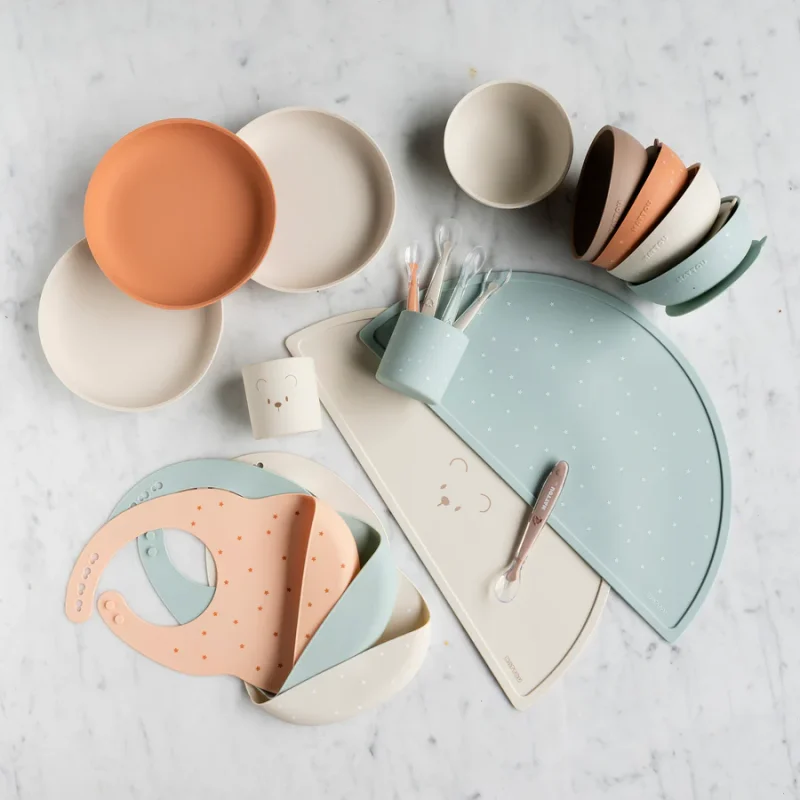 Set Repas Enfant Silicone 4 pièces SILICONE - SILICONE - 43 cm - Silicone Nature