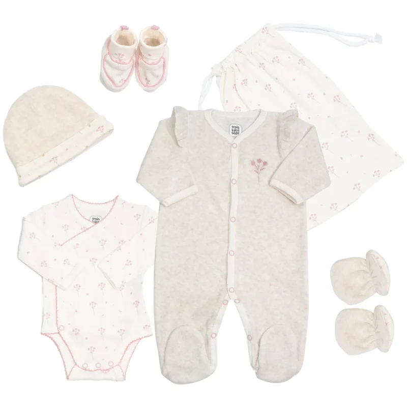 Kit naissance 6 pièces fille - Motif floral