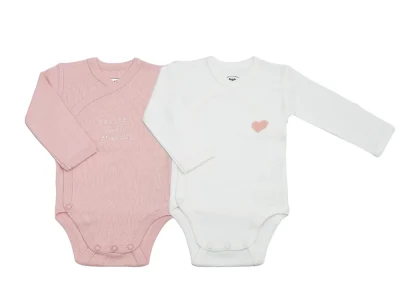 Lot 2 bodies manches longues bébé - Coeur rose