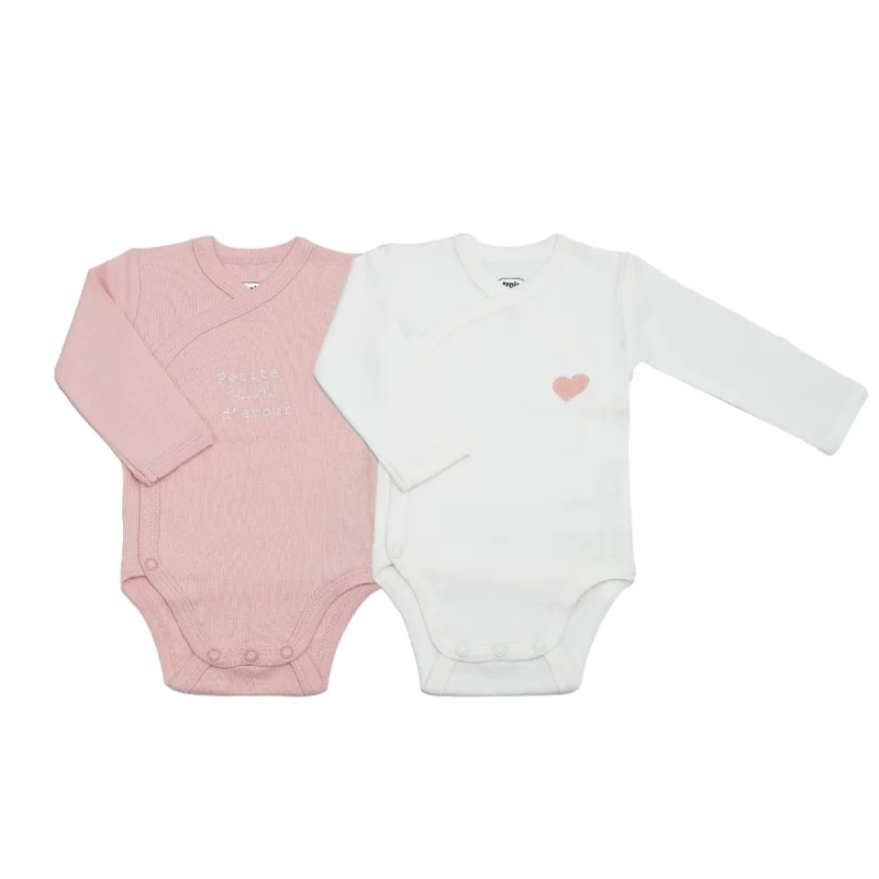 Lot 2 bodies manches longues bébé - Coeur rose